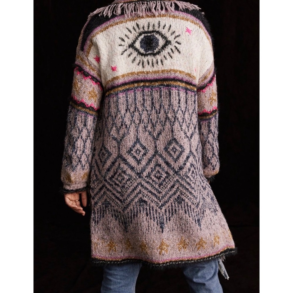 Pilcro XS/S Fringe Long Cardigan Mixed Knit Boho Western Artisan Duster
